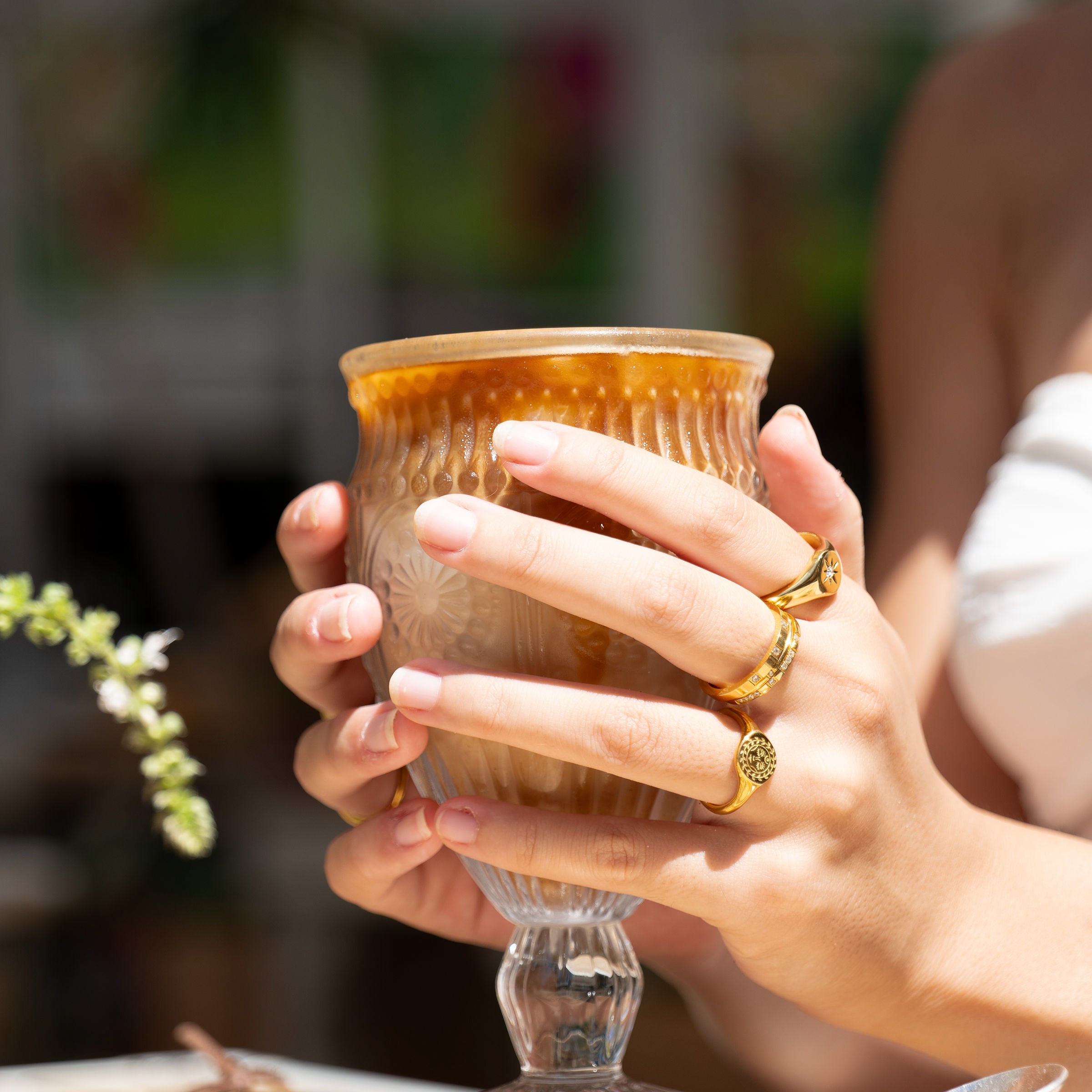 Engraved celestial face ring close-up – waterproof jewellery