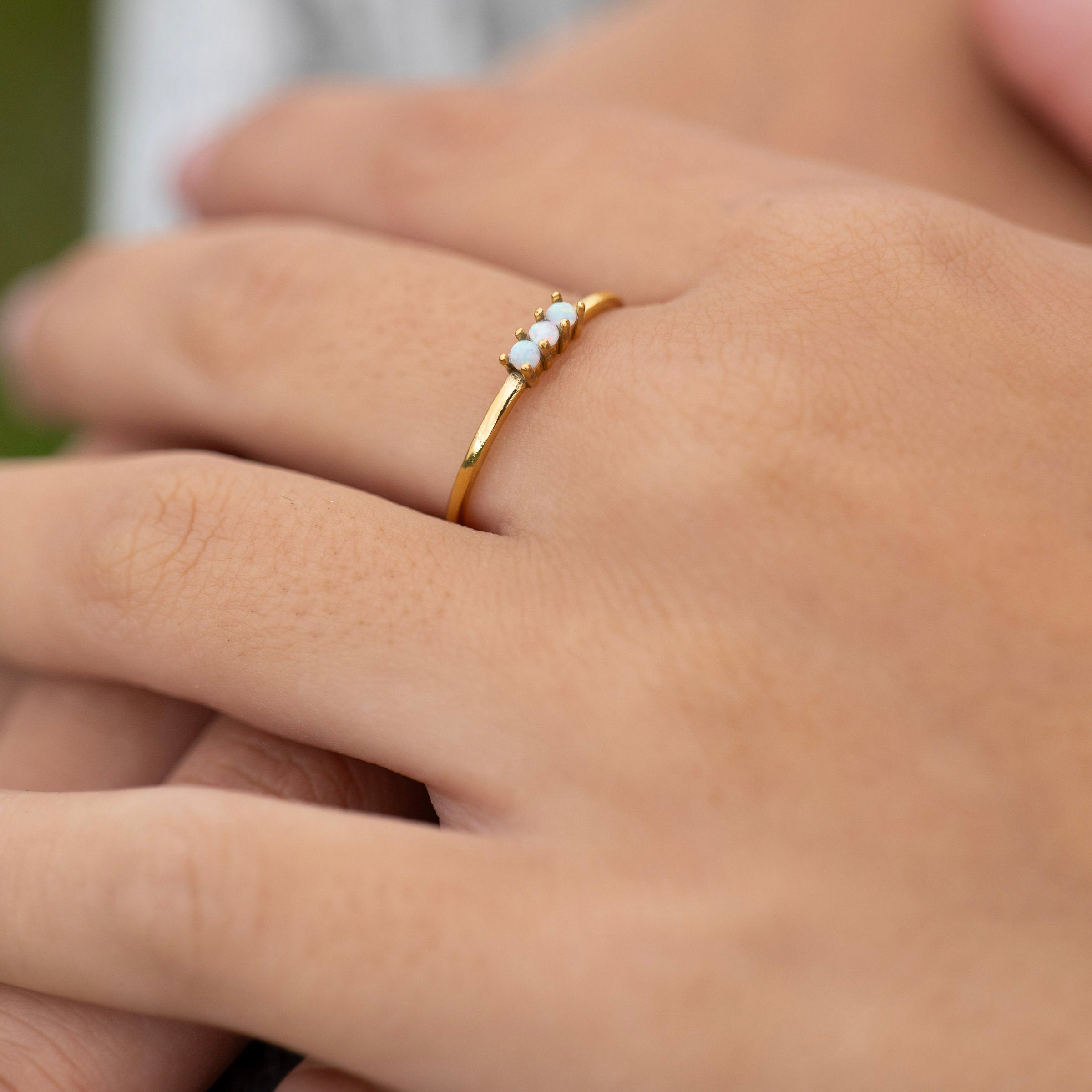 Minimalist opal ring with 18K PVD gold finish
