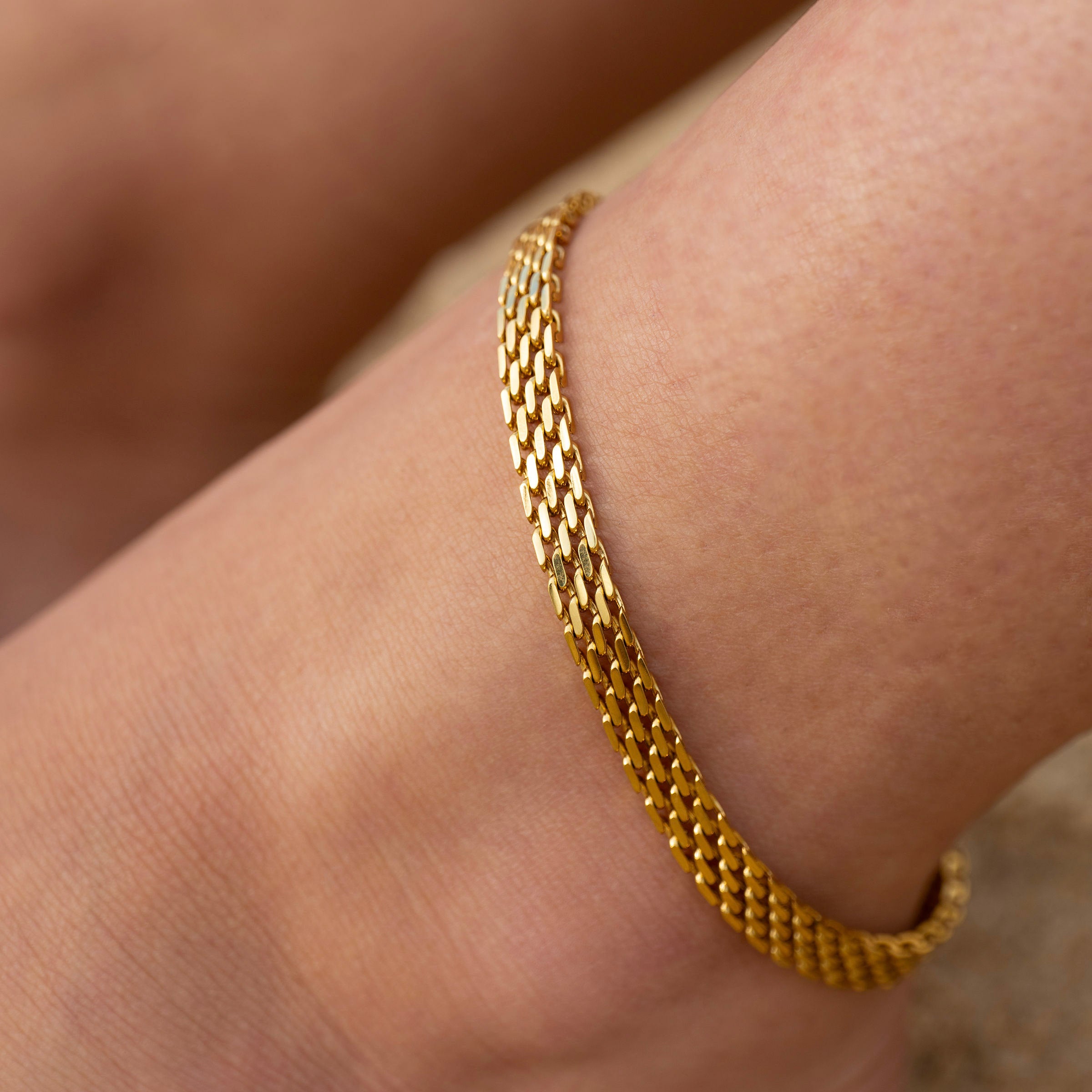 Tarnish-free gold anklet close up on ankle