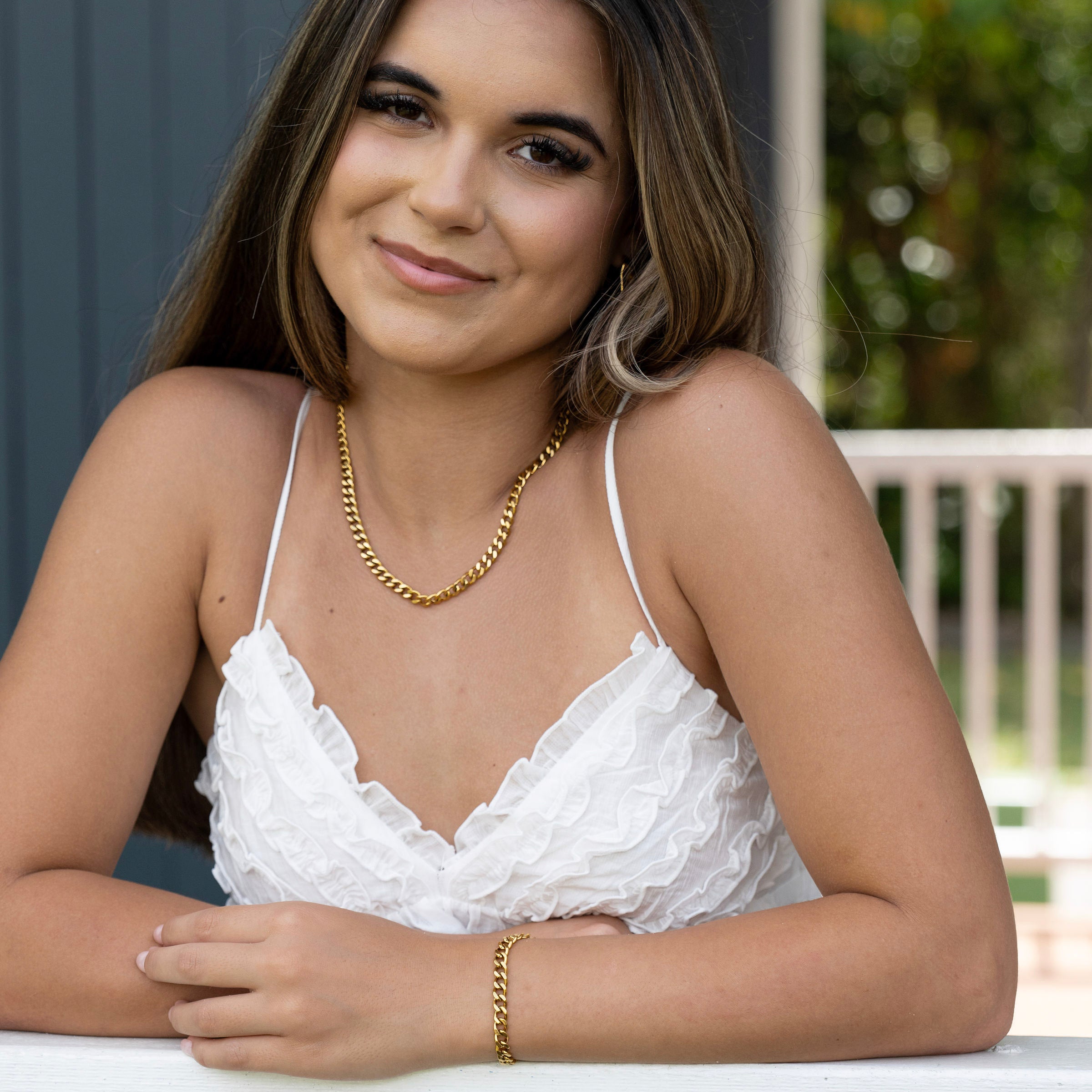 Waterproof gold curb chain jewellery duo