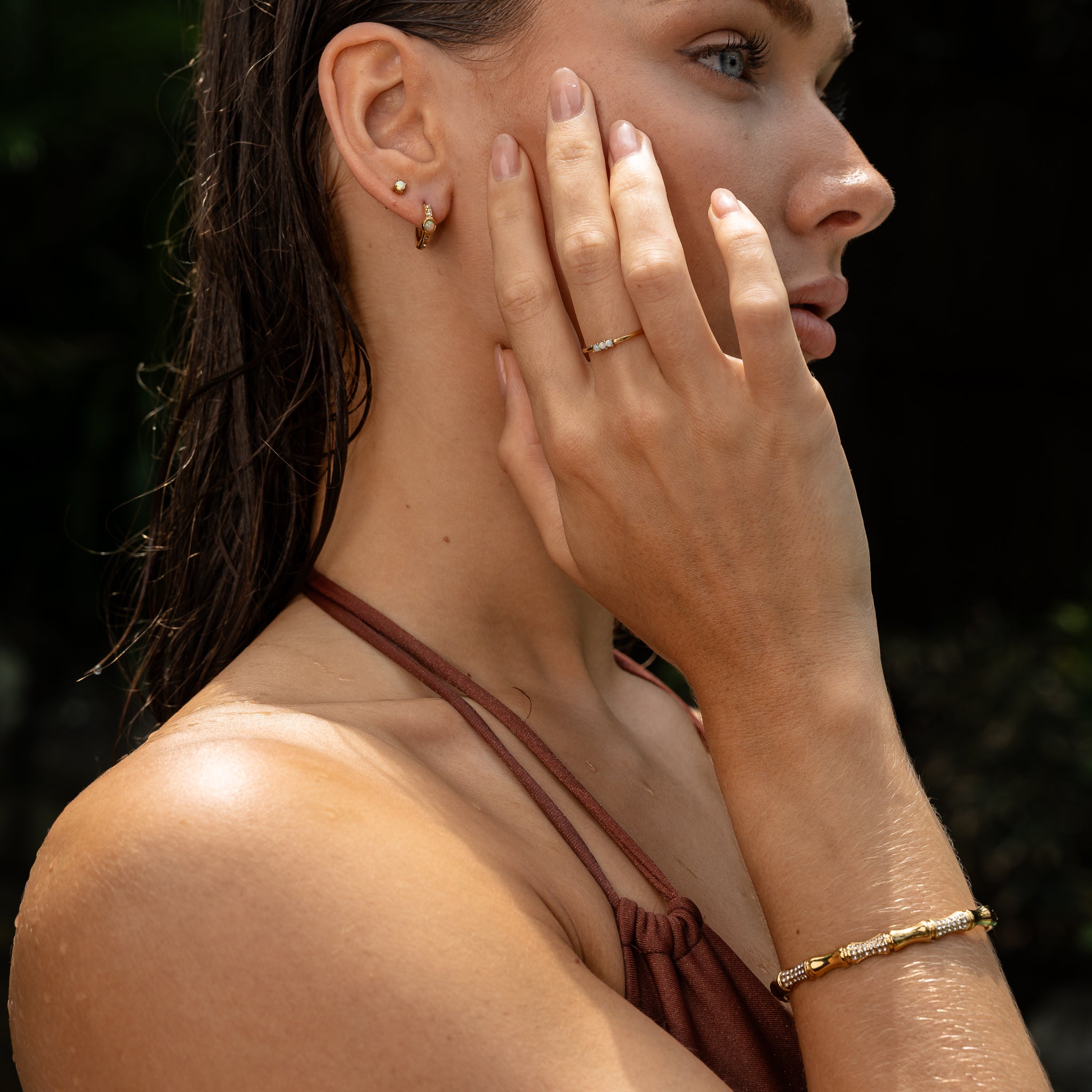 Side view of Aurora Opal Studs for everyday wear