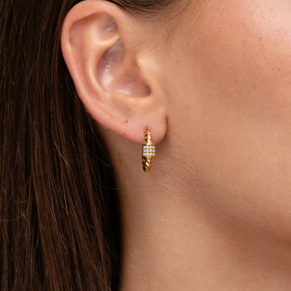 Seyla Rope Zirconia Hoops | Gold Rope Zirconia Earrings - Maevi.