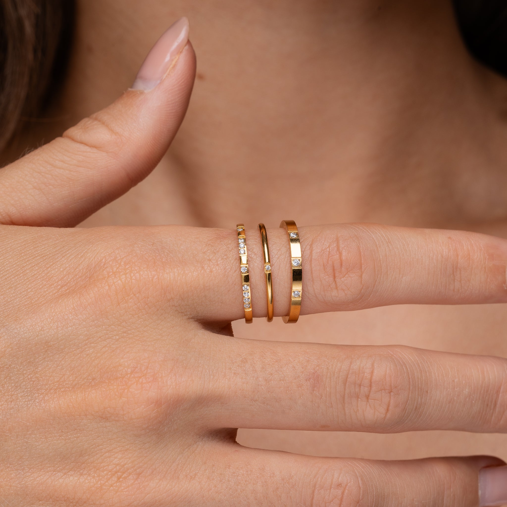 Three-piece gold ring stack – Maevi jewellery